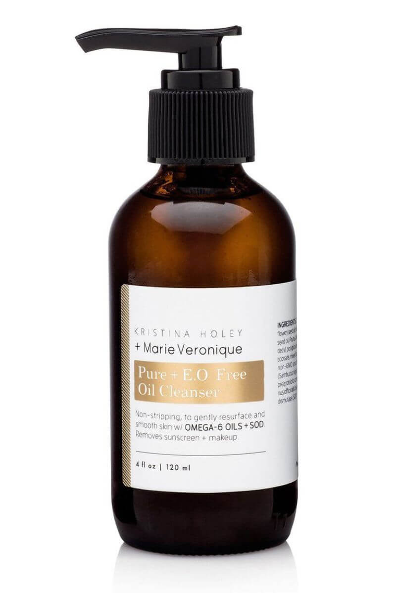 Organic skincare product in a glass bottle