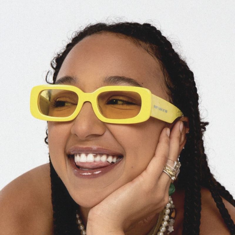 show and tell, pastel yellow eco-friendly sunglasses
